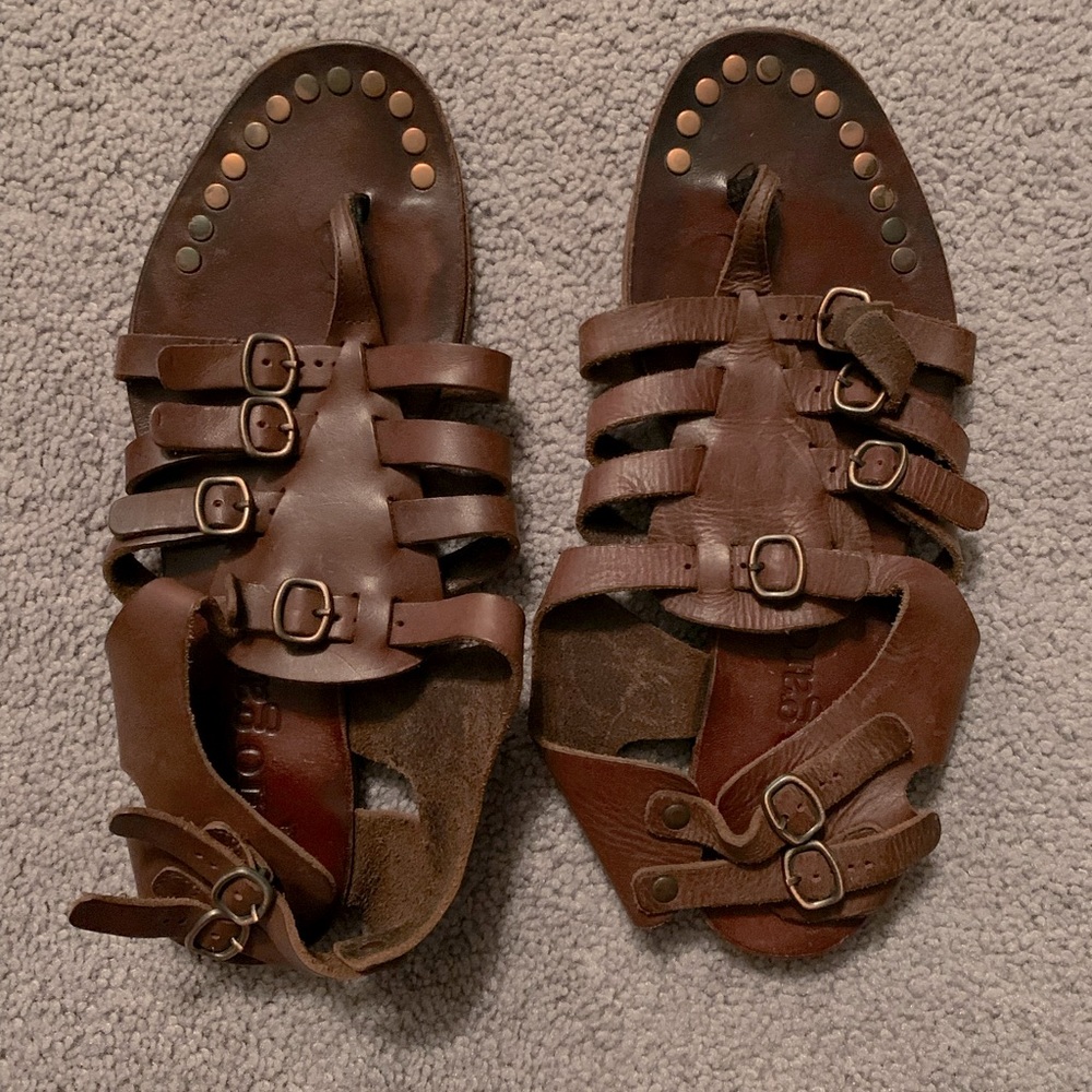 Pedro Garcia Galatea Brown Leather Studded Gladiator Sandals Shoes 38.5